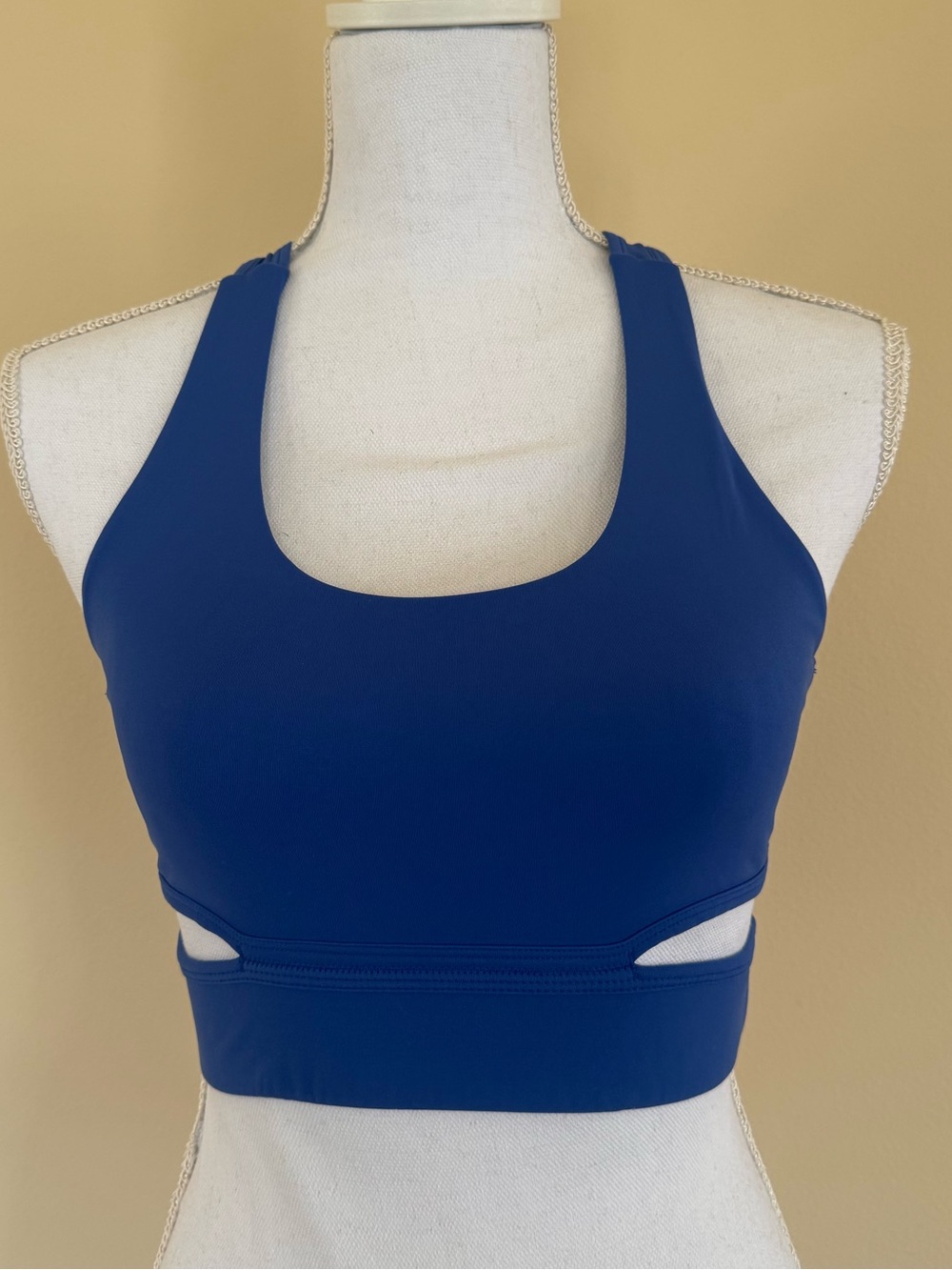 Blue Cutout Sports Bra with Scoop Neck